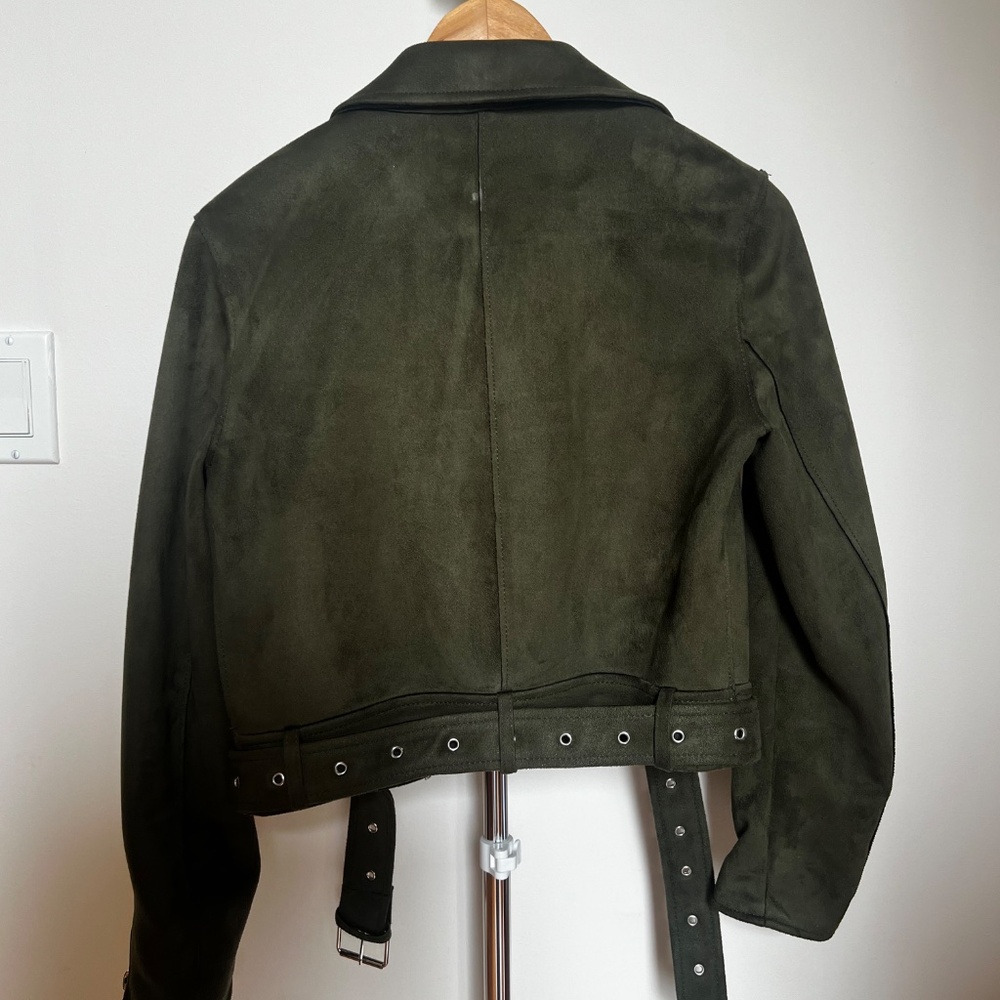 Zara Olive Green Cropped Moto Jacket - Picture 3 of 7